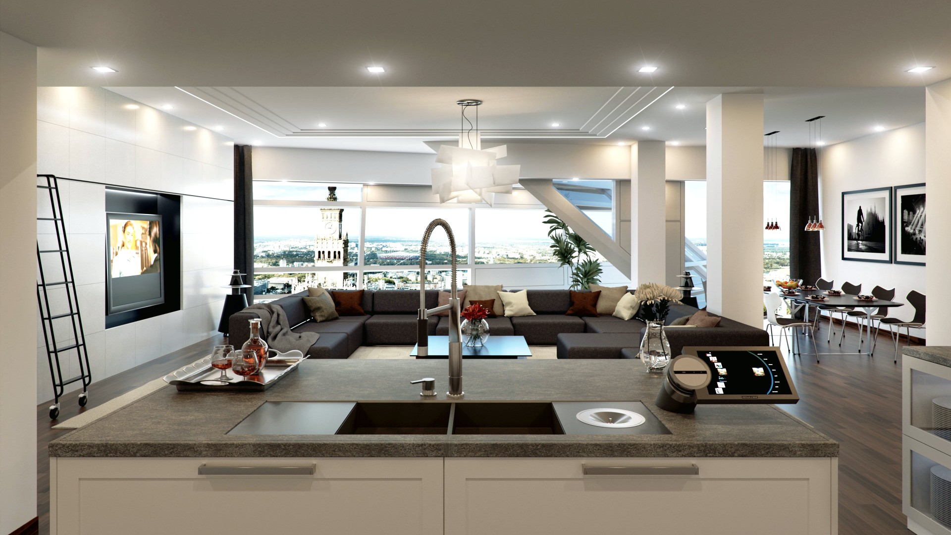 picture: masă, interior, living, tablouri, TV, apartament, bucătărie, masă, scaune, súper (image)