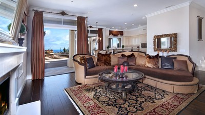 interior, living room, villa, design, fireplace, kitchen - image