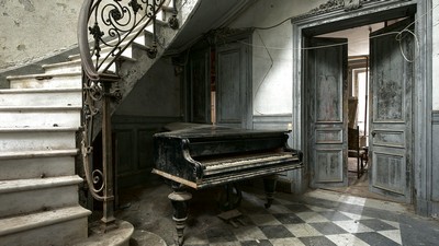 bonita, piano, escadas, música - image